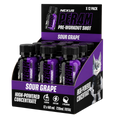 Nexus Sports Nutrition PER4M Shots Sour Grape flavor bottle with vibrant label and clear branding for energy supplement.