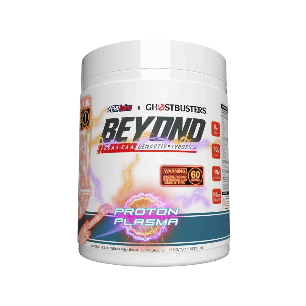 EHP LABS Beyond BCAA + EAA powder container with label, showing the product in a sleek, modern design.