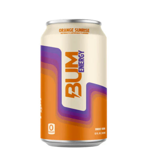BUM ENERGY RTD energy drink in sleek can, featuring bold branding and vibrant label design on a plain background.