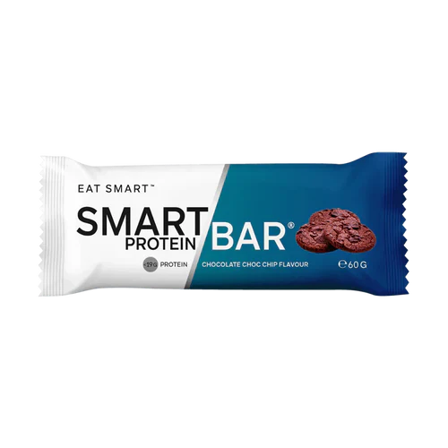 Smart Protein Bar from SMART DIET SOLUTIONS in chocolate chip cookies flavor, shown in a box of 12 bars.
