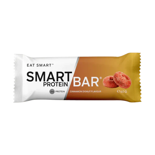 Box of 12 Smart Protein Bars by Smart Diet Solutions in Cinnamon Donut flavor, displayed in a clean, appealing container.