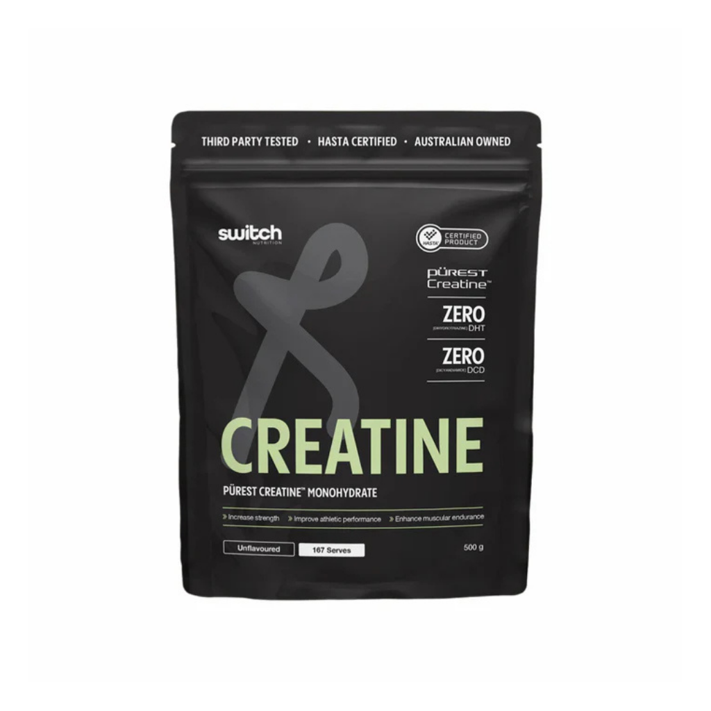 Switch Nutrition Perform Purest Creatine container with label, showing the supplement in a clean, professional design for athletic performance.