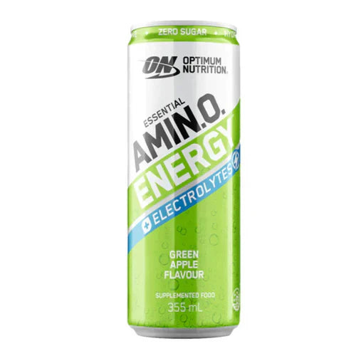 Optimum Nutrition Sparkling Amino Energy drink can with colorful label and citrus flavor design.