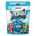 Nexus Sports Nutrition PER4M pre-workout variety pack with multiple flavor sachets displayed on a plain background.