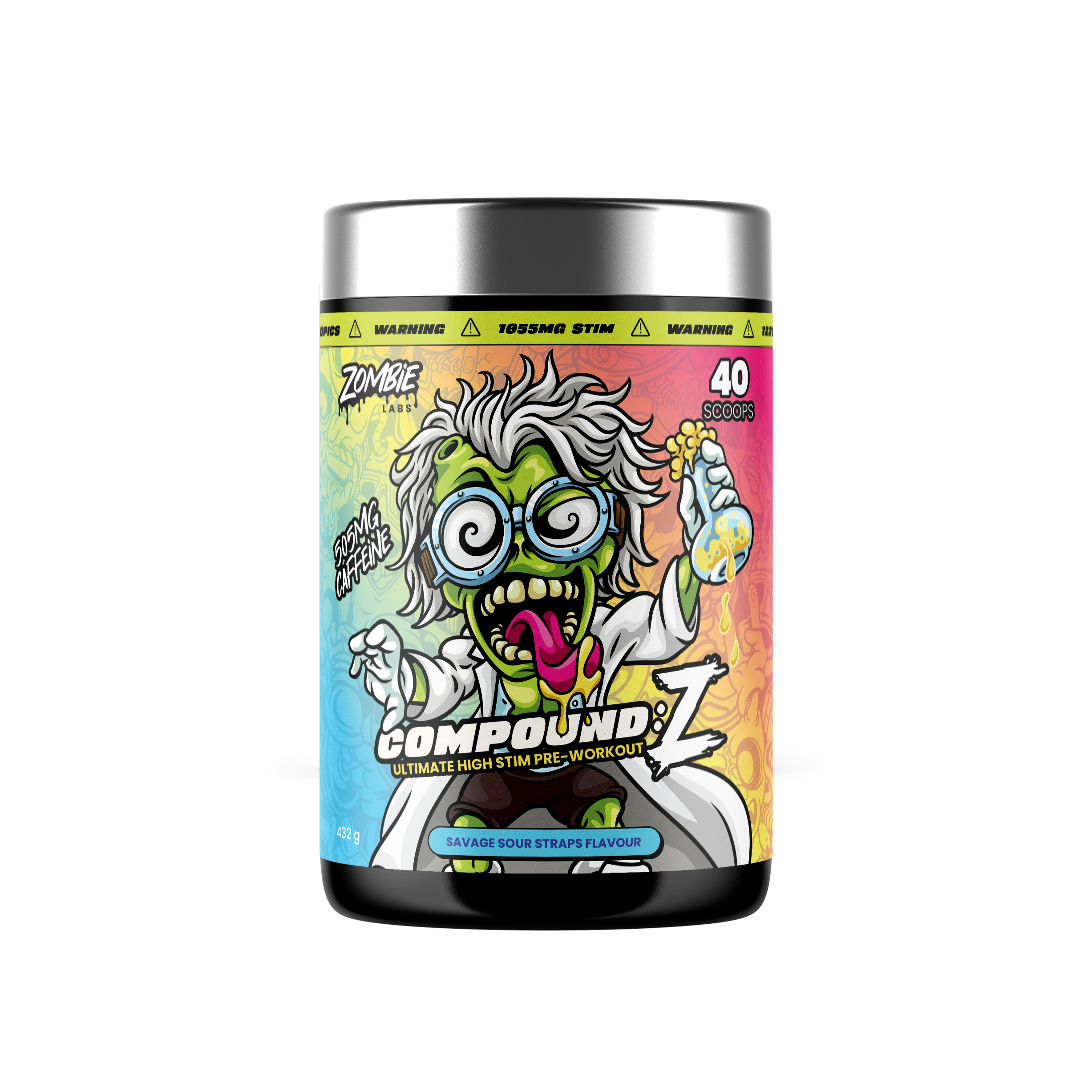 Zombie Labs Compound Z Savage Sour Straps in bright packaging with colorful sour candy straps visible.
