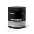 Switch Nutrition Ashwagandha supplement bottle with label, showing natural herbal product for stress support.