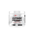 Red Dragon Nutritionals L-Glutamine supplement container with label showing product details and branding.