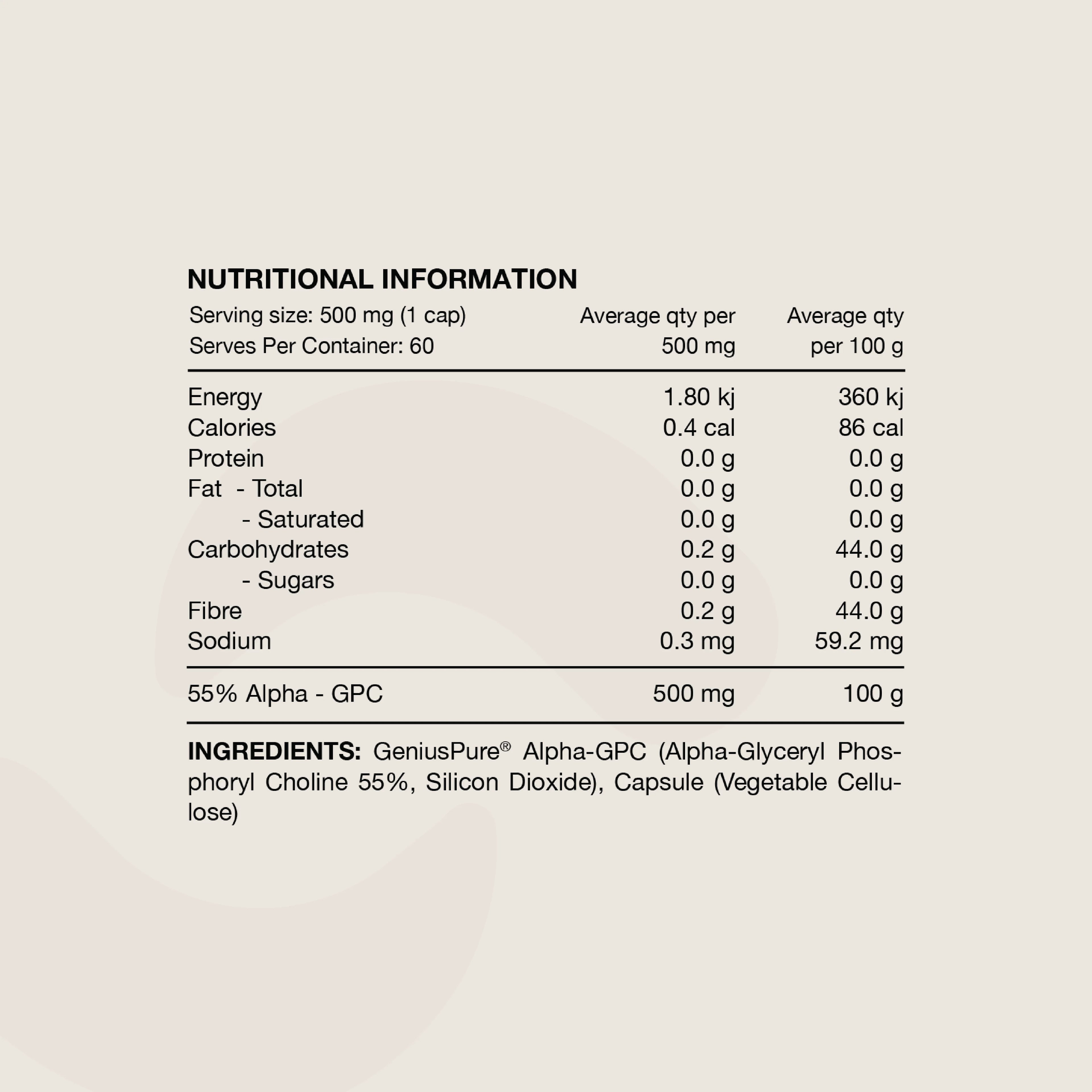 Switch Nutrition Alpha GPC supplement in a container with a label, showing the product's packaging and branding.