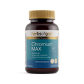 Herbs of Gold Chromium Max supplement bottle with label, featuring green and white design and product details.