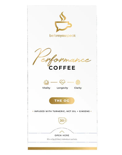 Before You Speak Performance Coffee in 30-serving container, featuring the Before You Speak brand, ready to energize your day.