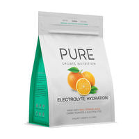Pure Sports Nutrition electrolyte hydration powder in a bright orange container, designed for sports and active hydration.