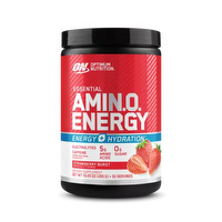 Optimum Nutrition Amin.O. Energy + Electrolytes supplement container with label showing product details and vibrant design.