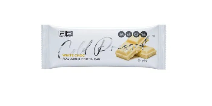 Fibre Boost Protein Bar featuring a chocolate and nut flavor, with visible nuts and a chocolate coating on top.