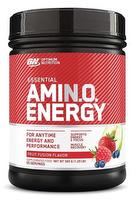 Optimum Nutrition Amin.O. Energy bottle with label showing orange flavor, dietary supplement for energy and hydration.