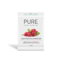 Pure Sports Nutrition Electrolyte Hydration supplement container with label showing product details and branding.