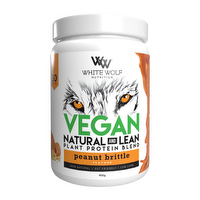 WhiteWolf Nutrition White Wolf Vegan Protein Blend container with label, showcasing the plant-based protein powder product.