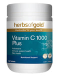 HERBS OF GOLD Vitamin C 1000 Plus supplement bottle with 120 tablets, showing the label and tablet images.