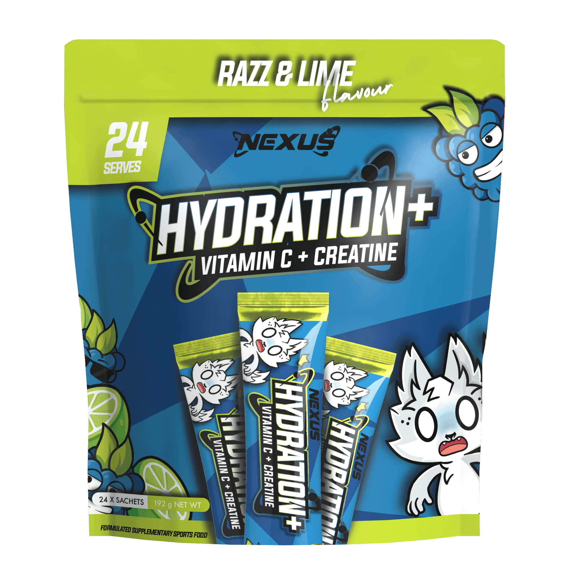 Nexus Nutrition Hydration+ supplement bottle with hydration tablets and ingredients, designed to boost hydration and electrolyte balance.