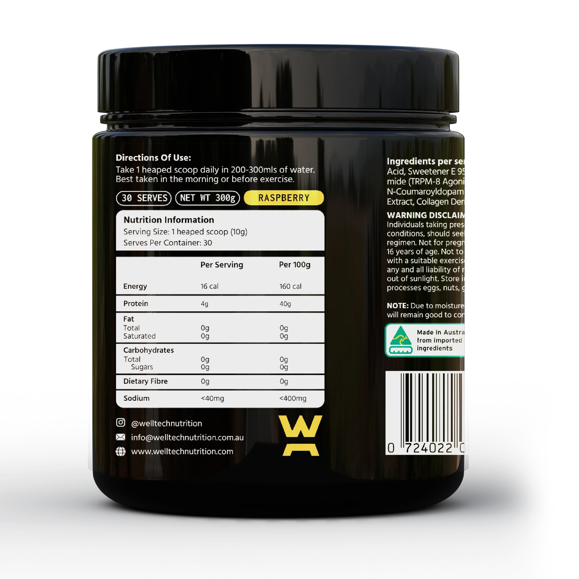 Welltech Nutrition Cardaclen - Nutrition Panel Raspberry 300g 30 Serves
