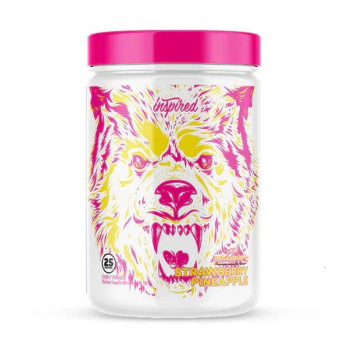 INSPIRED DVST8 BBD supplement container featuring strawberry pineapple flavor from INSPIRED NUTRACEUTICALS with a colorful label.