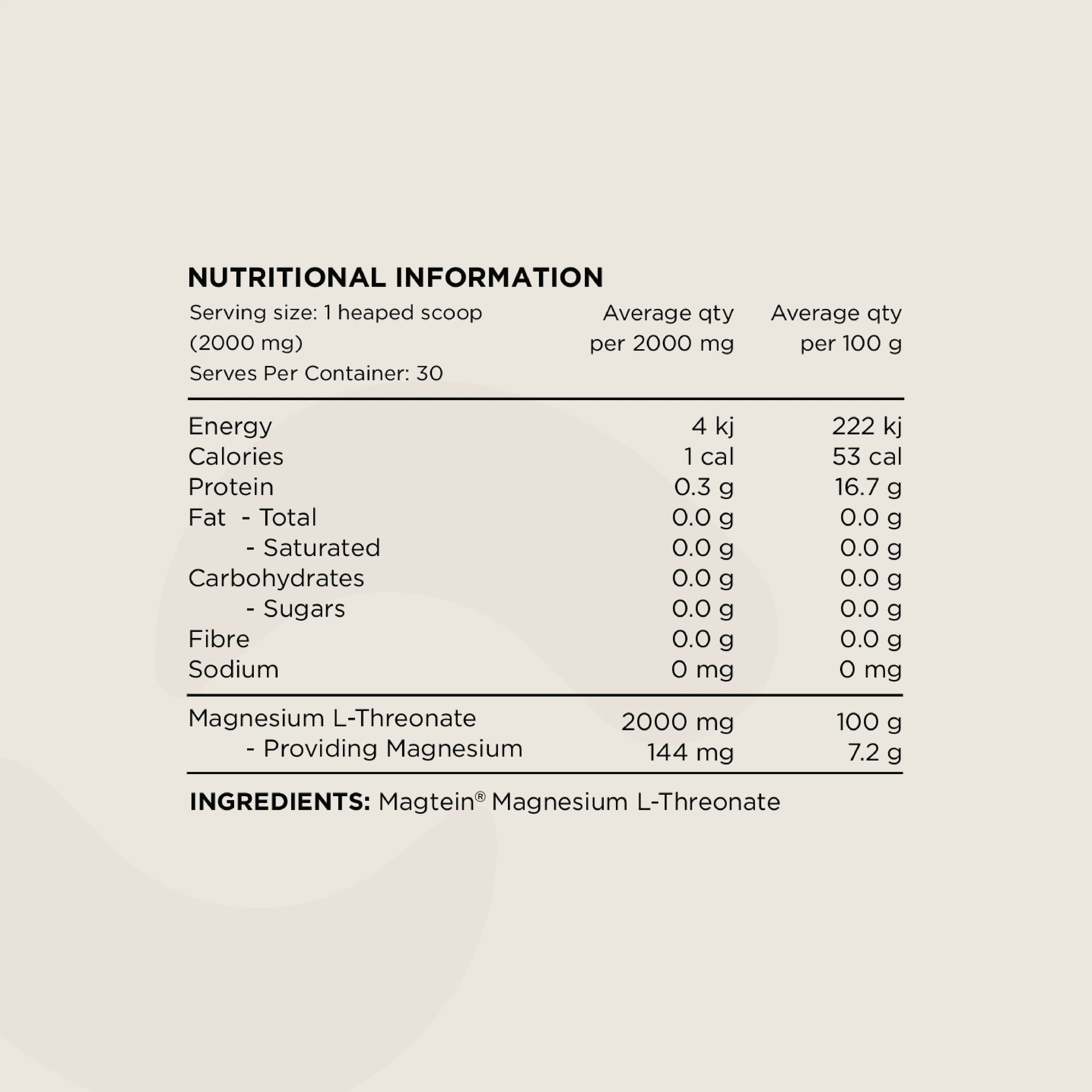 Switch Nutrition Magnesium L-Threonate powder in a clear container, showing the supplement's label and white powder inside.