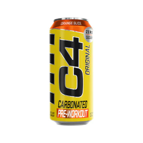 Cellucor C4 Carbonated RTG energy drink in an orange flavor can with vibrant branding and label details.