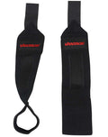 Black VANTAGE WRIST SUPPORT WRAPS with wrist loop, designed for improved grip and wrist stability during strength training.